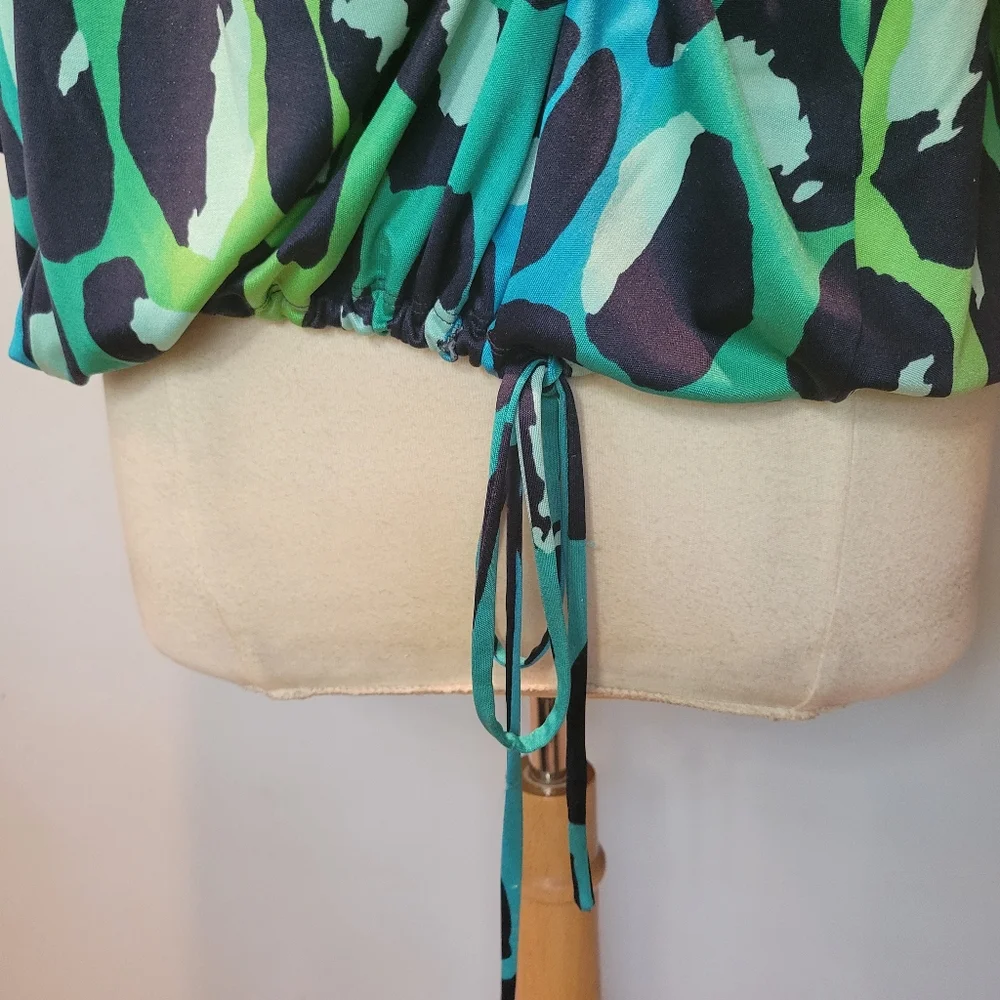 Diane Von Furstenberg Silk Blue & Green Leopard Print Bell Sleeve Blouse SZ 8 - Picture 4 of 10